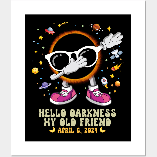 Hello Darkness My Old Friend Total Solar Eclipse 2024 Funny Dabbin Wall Art by inksplashcreations